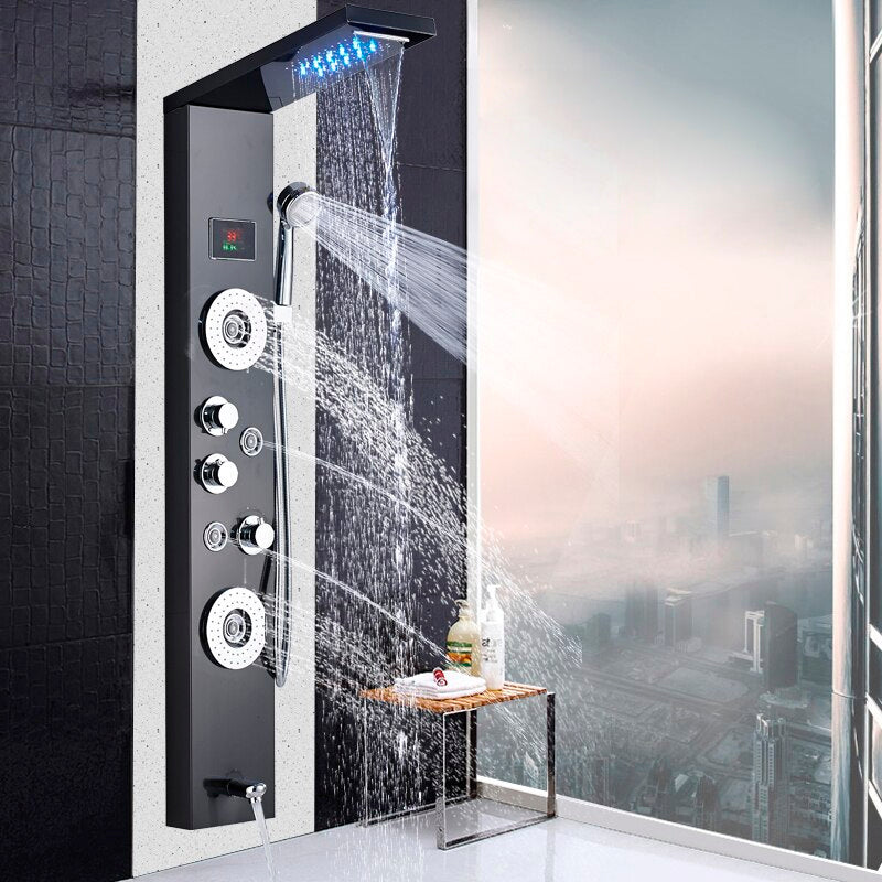 LED Temperature Display Bathroom Shower Panel with Hand Shower 