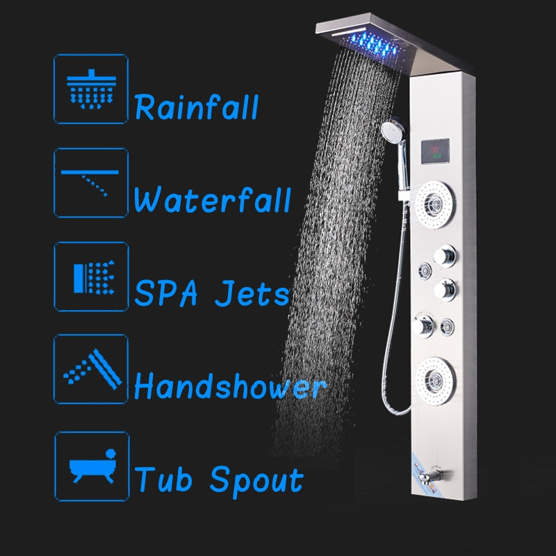 LED Temperature Display Bathroom Shower Panel with Hand Shower 