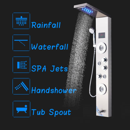 LED Temperature Display Bathroom Shower Panel with Hand Shower 