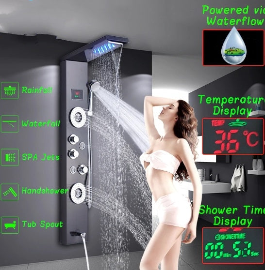 LED Temperature Display Bathroom Shower Panel with Hand Shower 