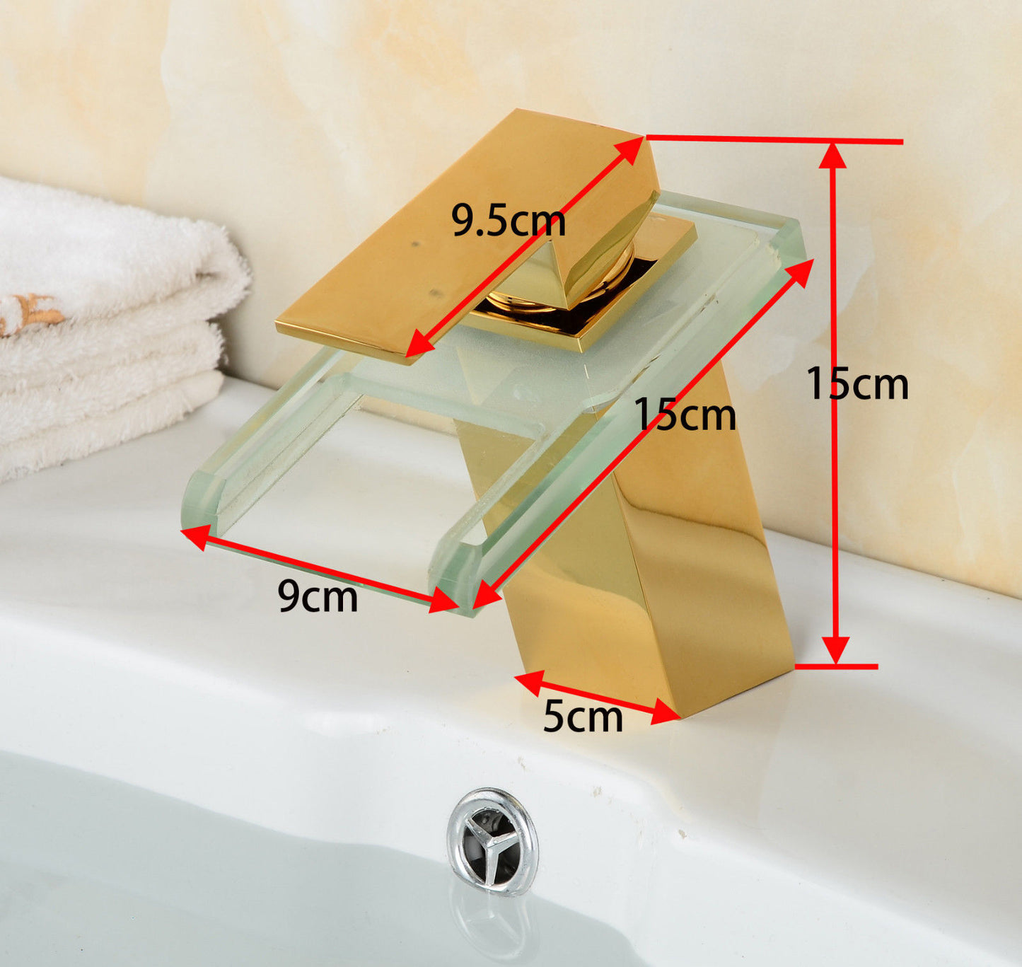 Color Changing LED Waterfall Gold Finish Bathroom Sink Faucet