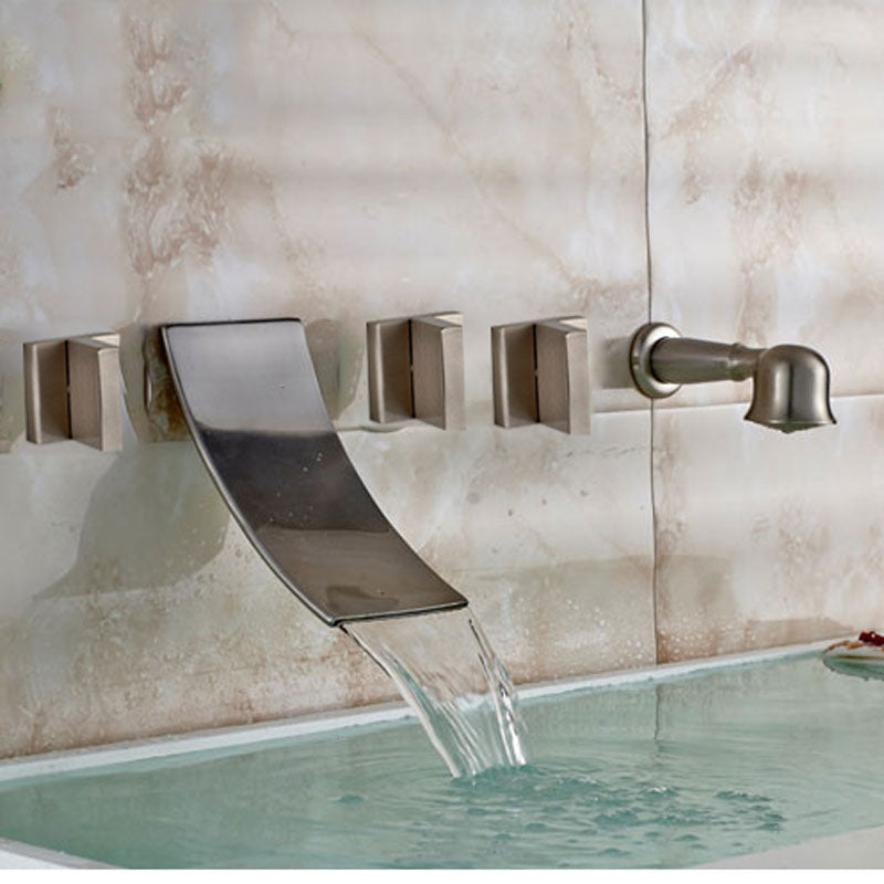 Juno Wall Mounted Brushed Nickel Bathtub Shower Faucet Mixer Tap With Hand Held Shower