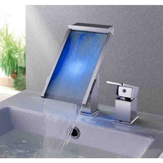 Deck Mount Waterfall Bathroom Sink Faucets with Chrome Finish