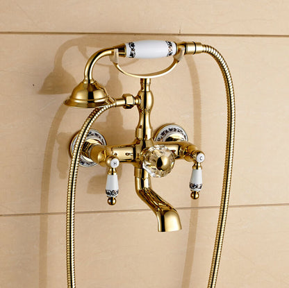 Luxury Wall Mount Gold Finish Rotating Clawfoot Bathtub Faucet with Handheld Shower Head