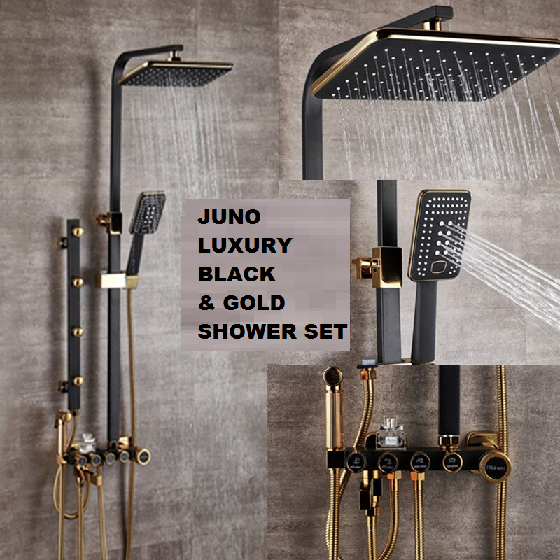 Luxury Black & Gold Shower Panel Set Modern Bidet Shower Shelf 