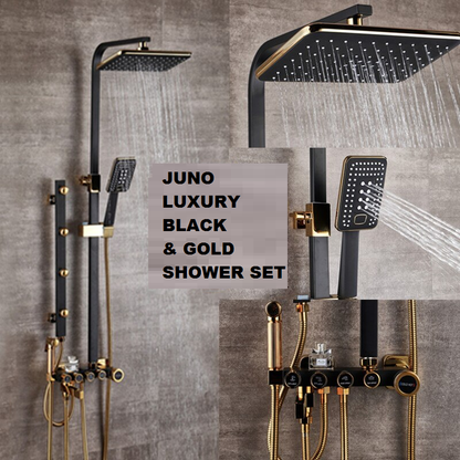 Luxury Black & Gold Shower Panel Set Modern Bidet Shower Shelf 