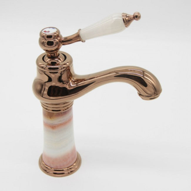 Luxury Deck Mounted Single Hole Gold Plated White Marble Faucet