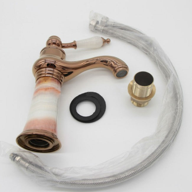 Luxury Deck Mounted Single Hole Gold Plated White Marble Faucet 1