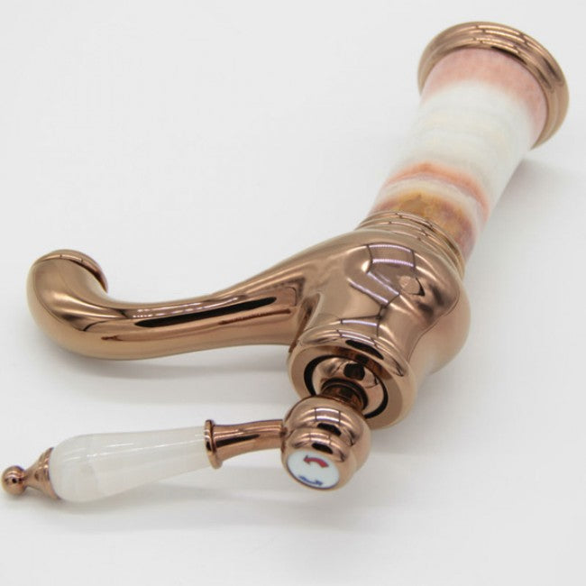 Luxury Deck Mounted Single Hole Gold Plated White Marble Faucet 2