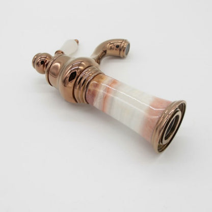 Luxury Deck Mounted Single Hole Gold Plated White Marble Faucet 3