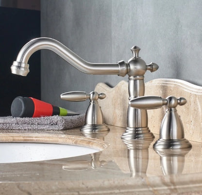 Luxury Dual Handle Deck Mounted Long Neck Bathroom Faucet