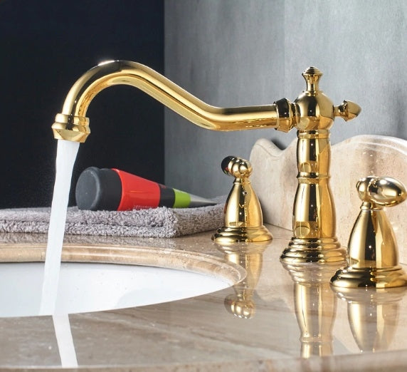 Luxury Dual Handle Deck Mounted Long Neck Bathroom Faucet