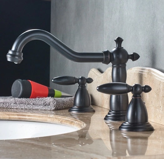 Luxury Dual Handle Deck Mounted Long Neck Bathroom Faucet