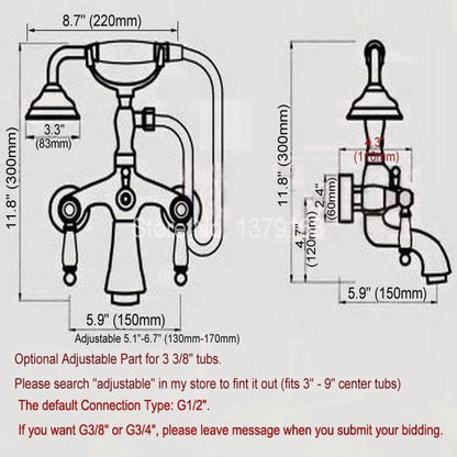 Luxury Gold Finish Claw Foot Bathroom Bath-Tub Wall Mount Faucet