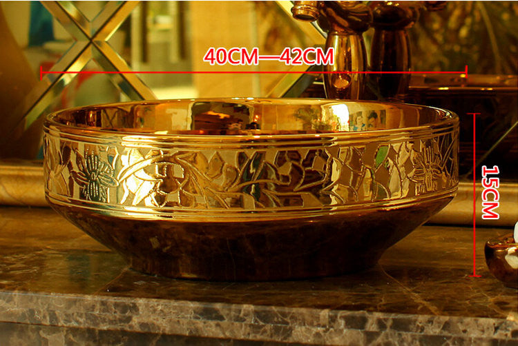 Luxury Lumia Golden Cut Porcelain Countertop Semi Counter Sink Washbasin
