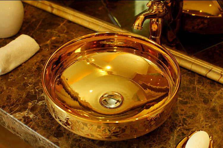 Luxury Lumia Golden Cut Porcelain Countertop Semi Counter Sink Washbasin