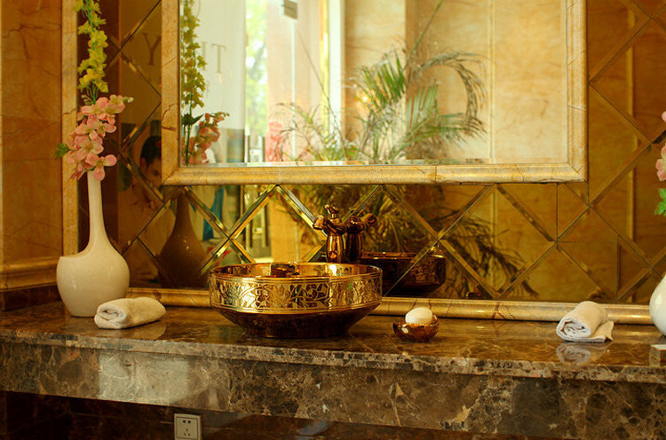 Luxury Lumia Golden Cut Porcelain Countertop Semi Counter Sink Washbasin