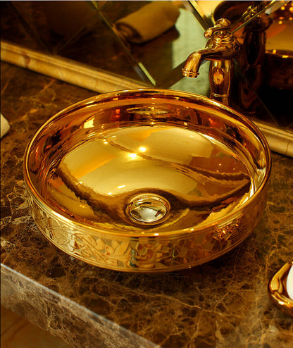 Luxury Lumia Golden Cut Porcelain Countertop Semi Counter Sink Washbasin