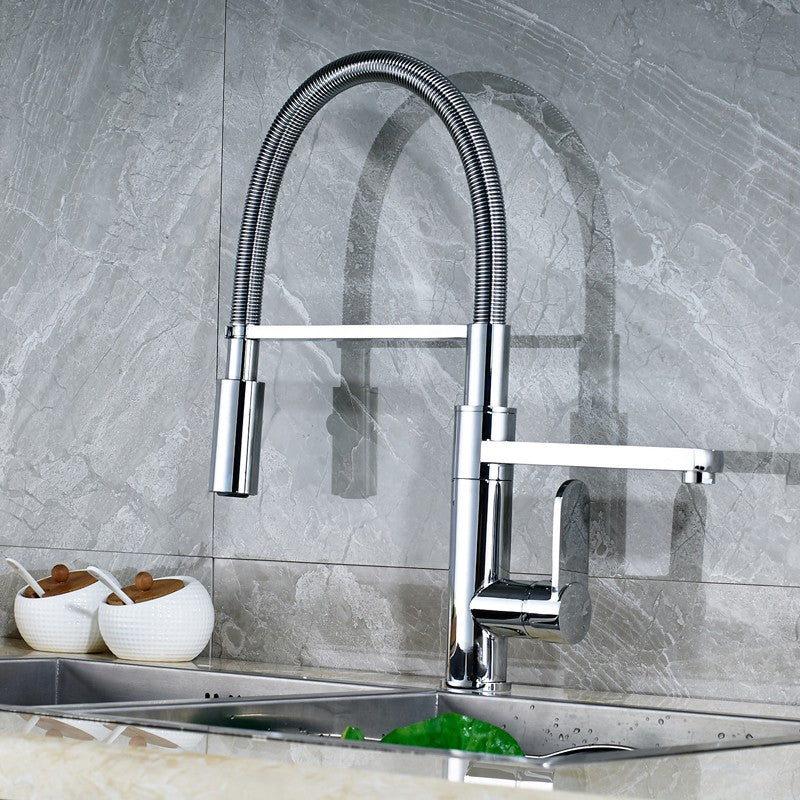 Luxury Kitchen Dual Faucet Chrome Finish Single Lever Deck Mount with Soap Dispenser