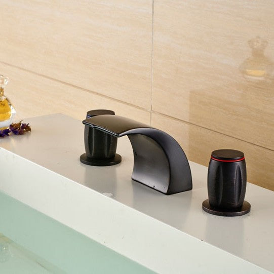 Luxury Round Dual Handle Oil Rubbed Bronze Waterfall Basin Sink Faucet