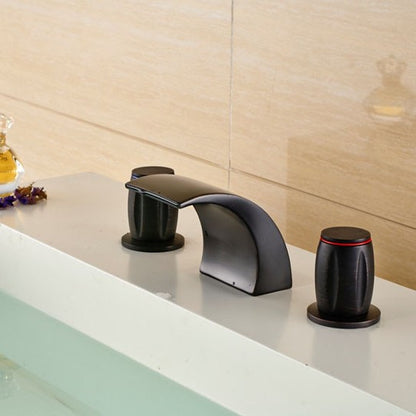 Luxury Round Dual Handle Oil Rubbed Bronze Waterfall Basin Sink Faucet