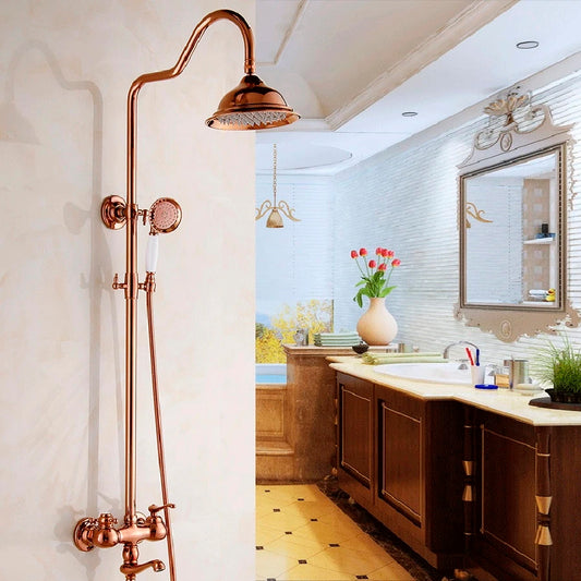 Luxury Rose Gold Exposed Rain Shower Head Set Wall Mount