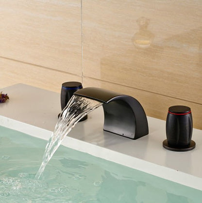 Luxury Round Dual Handle Oil Rubbed Bronze Waterfall Basin Sink Faucet