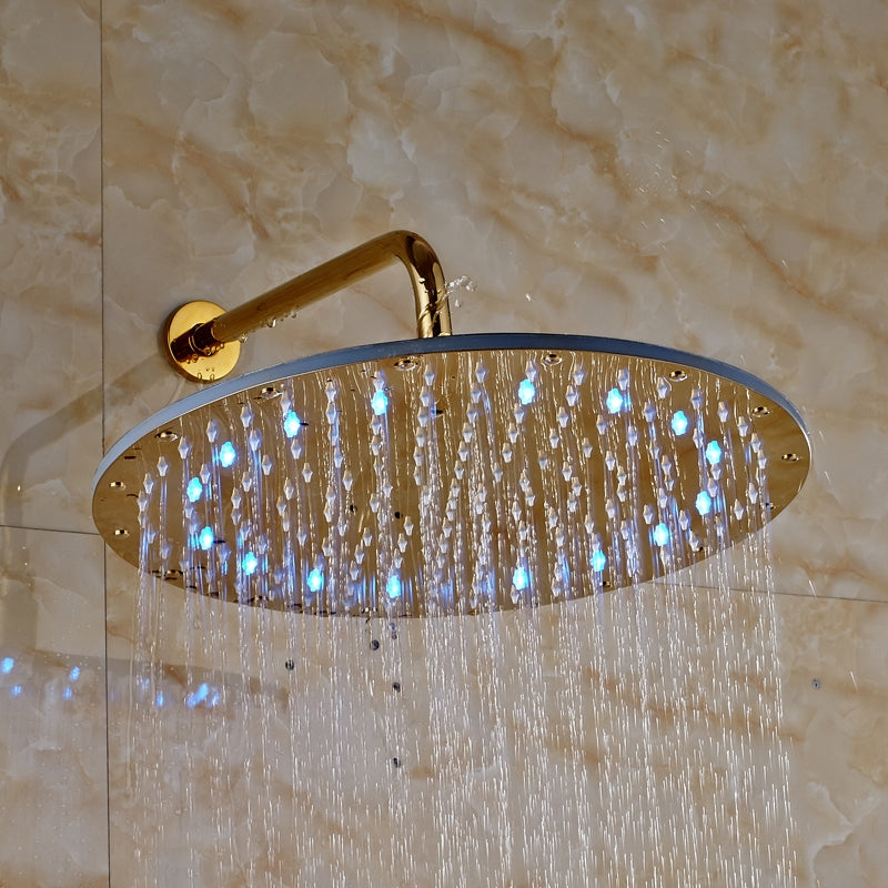 Luxury Round Gold Finish Wall Mounted LED Shower Head