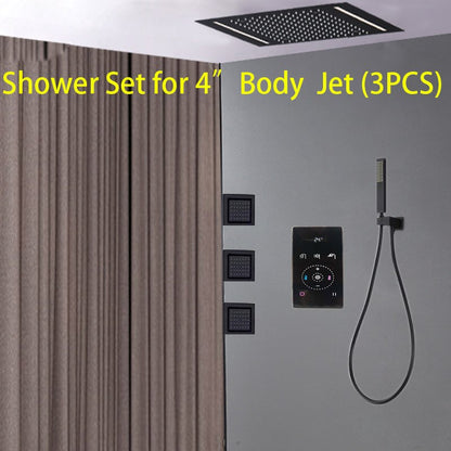 Luxury Large Black Built-in Rain Shower Set With Body Hydromassage Jets & Thermostat Smart Mixer