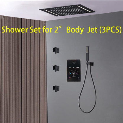 Luxury Large Black Built-in Rain Shower Set With Body Hydromassage Jets & Thermostat Smart Mixer