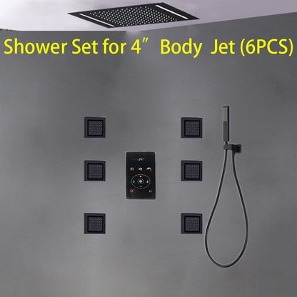 Luxury Large Black Built-in Rain Shower Set With Body Hydromassage Jets & Thermostat Smart Mixer