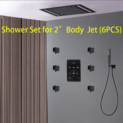 Luxury Large Black Built-in Rain Shower Set With Body Hydromassage Jets & Thermostat Smart Mixer