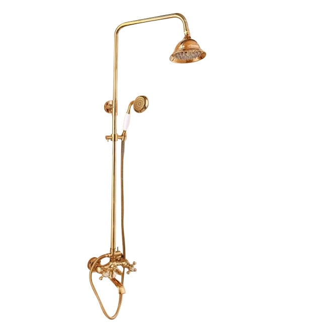 Luxury Wall Mounted Gold Finish Bathroom Rain Shower with Handheld Shower