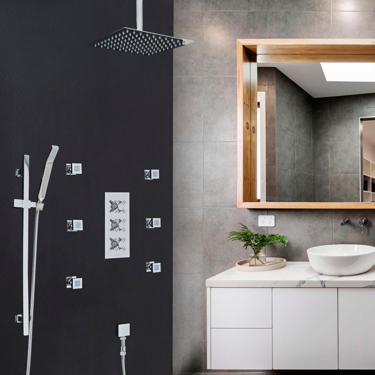 Lyon Crystal Thermostatic 3 Outlet Shower System Set