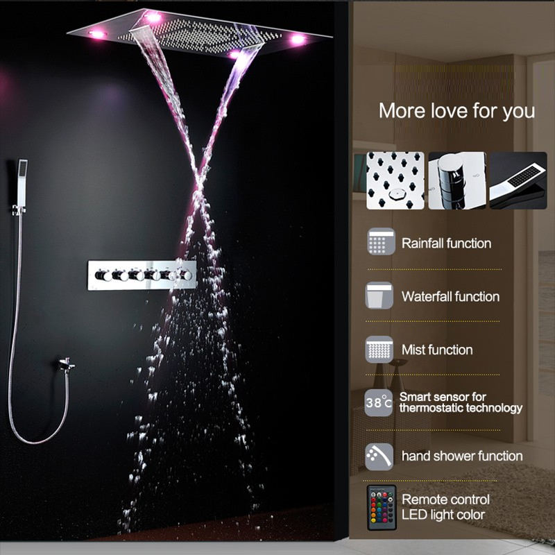 Juno Marina Multi Function Stainless Steel Ceiling Mount Shower Head and Hand Shower