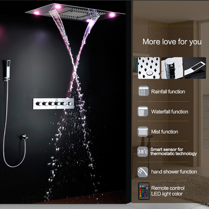 Juno Marina Multi Function Stainless Steel Ceiling Mount Shower Head and Hand Shower
