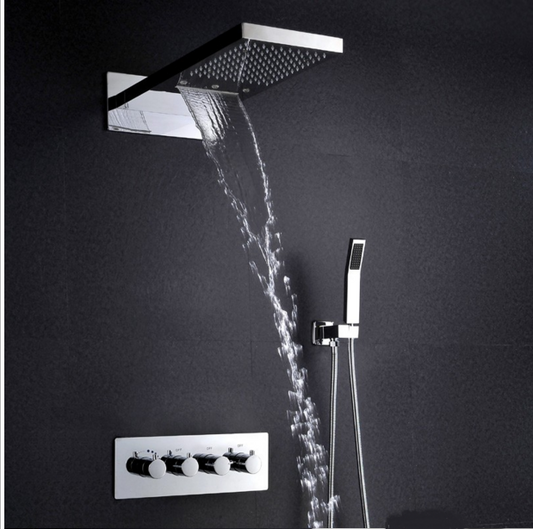 Marina 25" Wall Mount Color Changing LED Waterfall Rainfall Shower Head with Handheld Shower