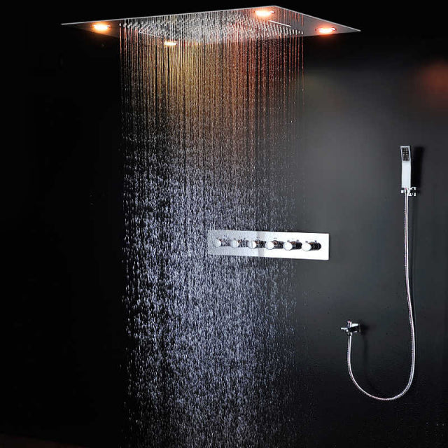 Juno Marina Multi Function Stainless Steel Ceiling Mount Shower Head and Hand Shower
