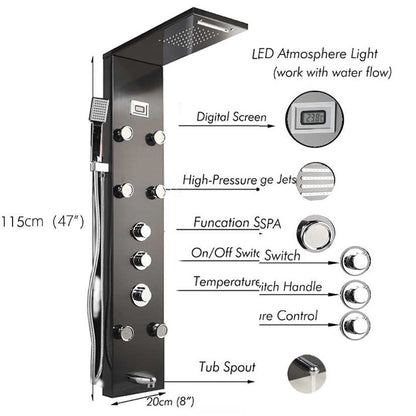 New Juno Spa Wall Shower Panel Waterfall Rainfall Digital Display Shower Panel