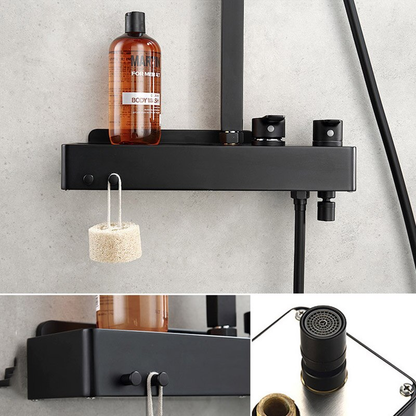 Juno Modern Rainfall Matte Black Wall Mount Rectangle Shower Head Set with Hook and Placement Platform