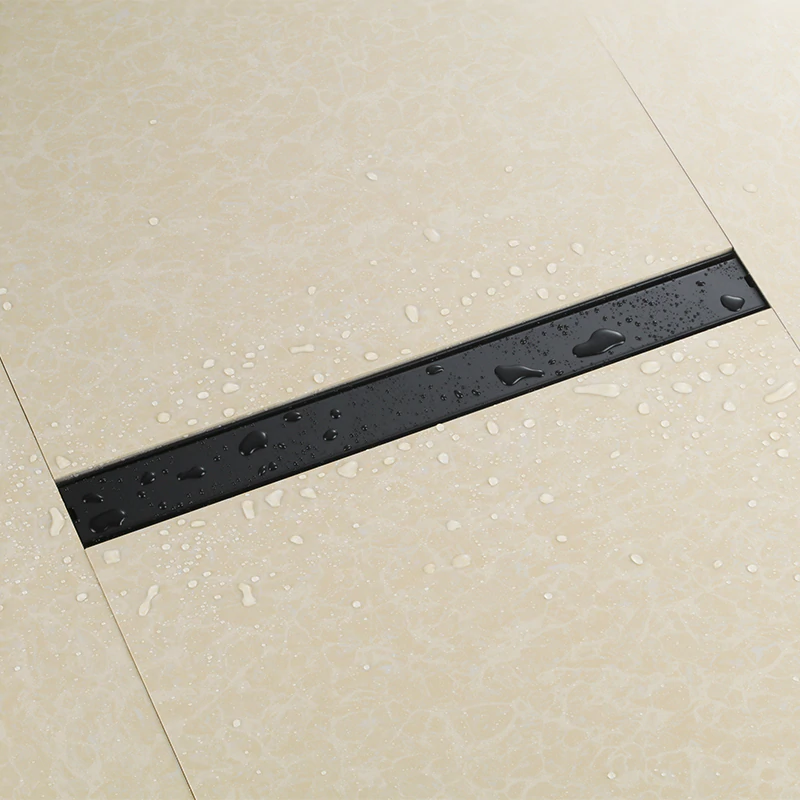 Black Linear Shower Drain 23 inch Rectangle Stainless Steel Floor Drain