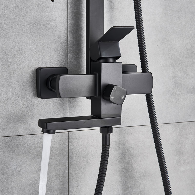 Juno Rotatable Matte Black Wall Shower Faucet & Rain Shower Mixer With Handheld Shower