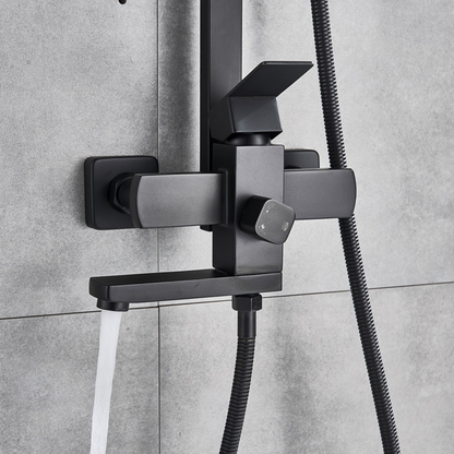 Juno Rotatable Matte Black Wall Shower Faucet & Rain Shower Mixer With Handheld Shower