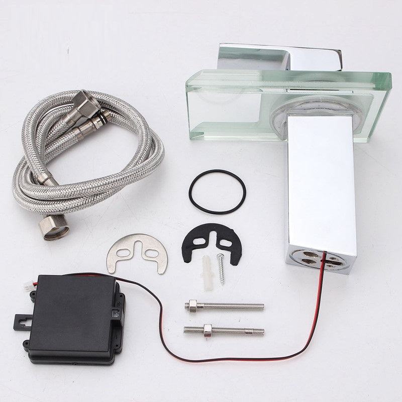 Juno 8" Widespread Single Handle Chrome Finish Color Changing LED Waterfall Bathroom Sink Faucet