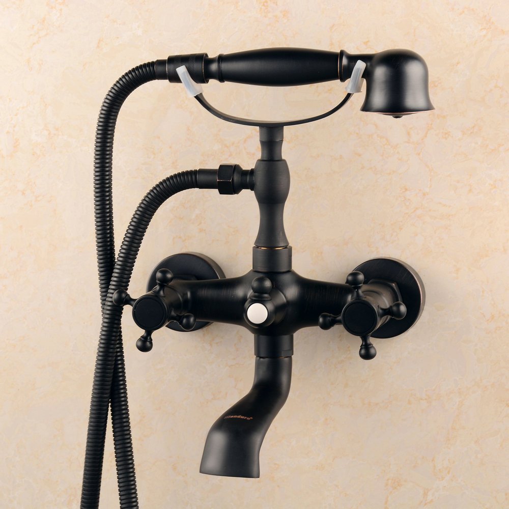 Juno Milan Wall Mounted Double Handle Bathtub Faucet With Handshower
