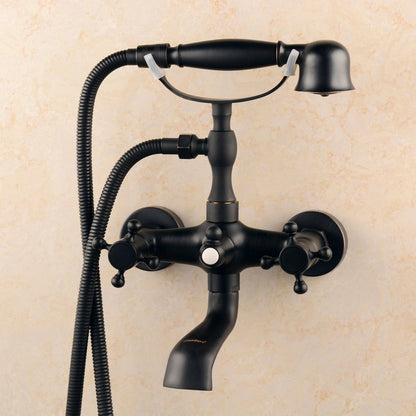 Juno Milan Wall Mounted Double Handle Bathtub Faucet With Handshower