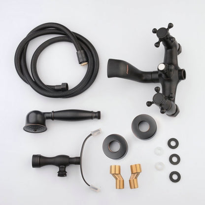 Juno Milan Wall Mounted Double Handle Bathtub Faucet with Handshower