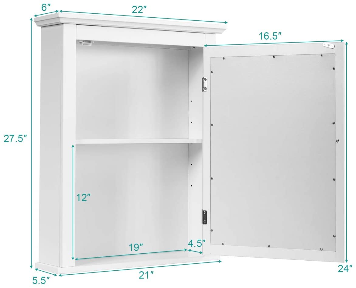 Wall Mount White Medicine Cabinet - Mirrored Bathroom Wall Mounted Medicine Cabinet
