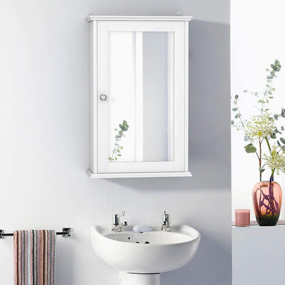 Mirrored White Bathroom Cabinet Single Door Storage