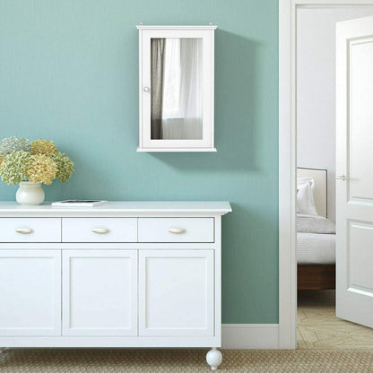 Mirrored White Bathroom Cabinet Single Door Storage